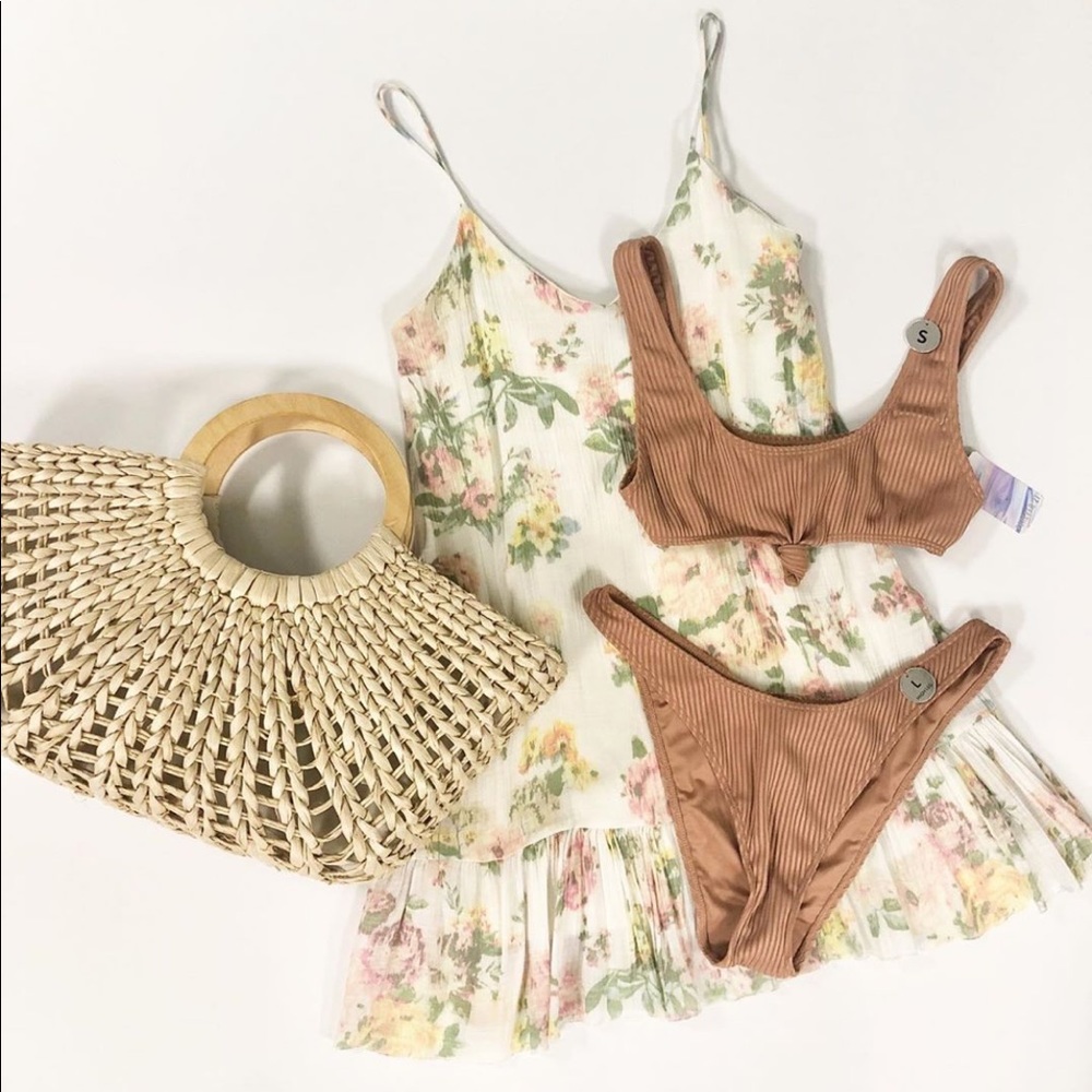 Forever 21 blush ribbed tie front bikini